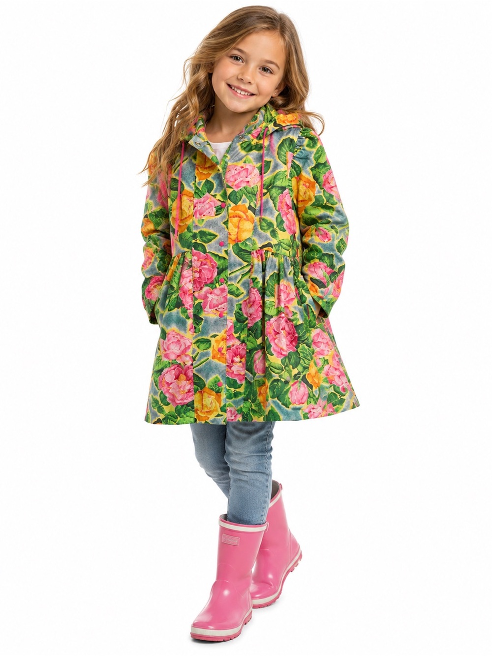 Vintage Mousefeathers Floral Hooded Raincoat Girls Approximate Size 6/7